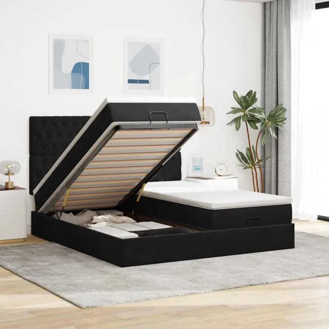 vidaXL Ottoman bed met matrassen en LED's 160x200cm fluweel zwart
