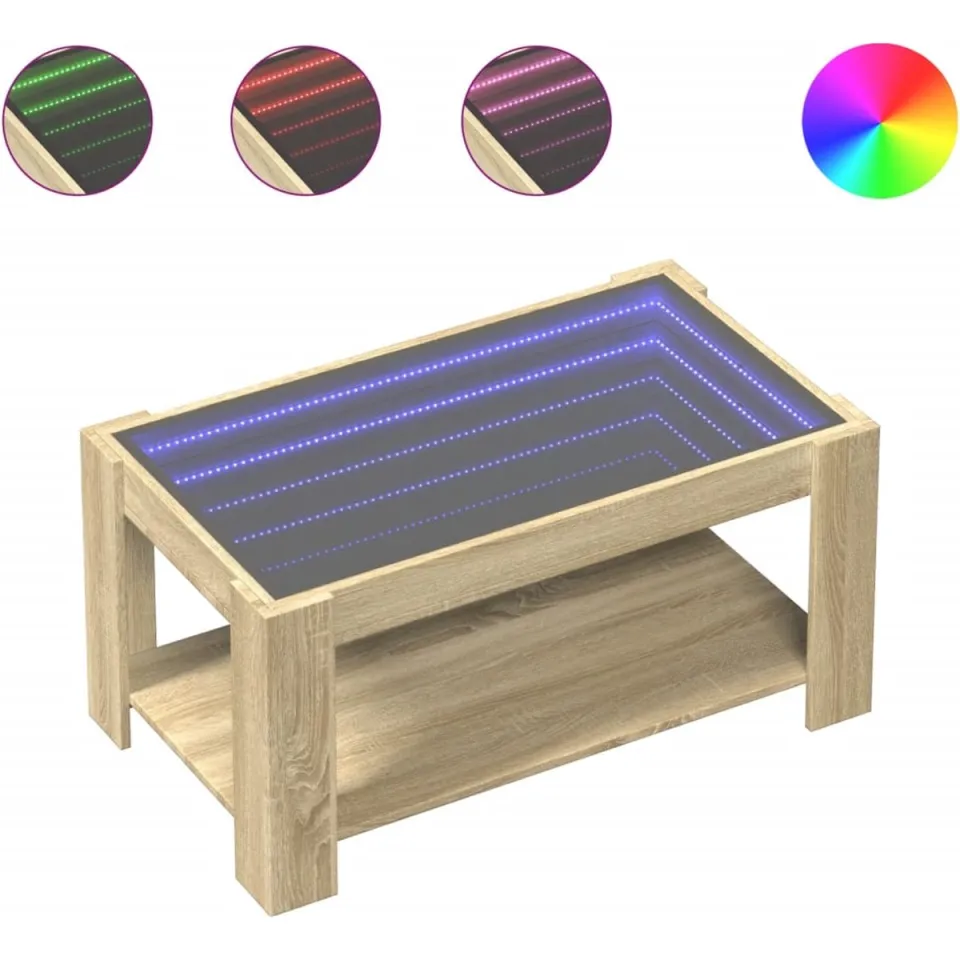 vidaXL Salontafel met LED 93x53x45 cm bewerkt hout sonoma eikenkleurig, foto 3
