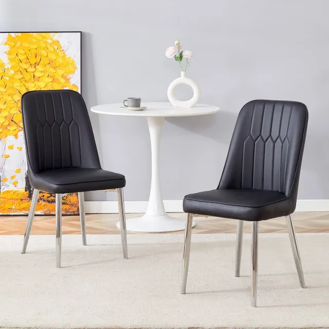 MIVRAY Eetkamerstoel - Ergonomische Zitting Met PU Bekleding - Voor Eetkamer Keuken Of Kantoor - Metaal Zwart Zilver Zwart+Zilver