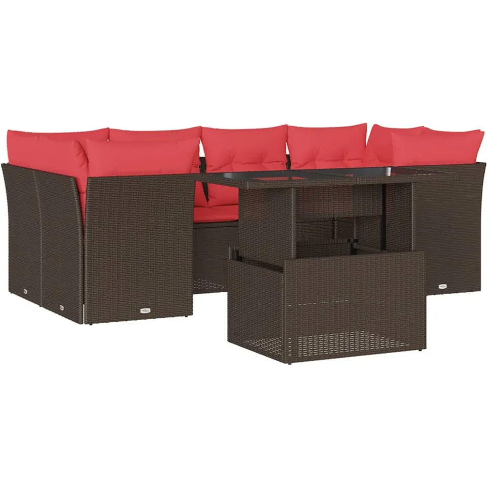 vidaXL 7-delige tuinbankset met kussens, bruin polyrotan, foto 3
