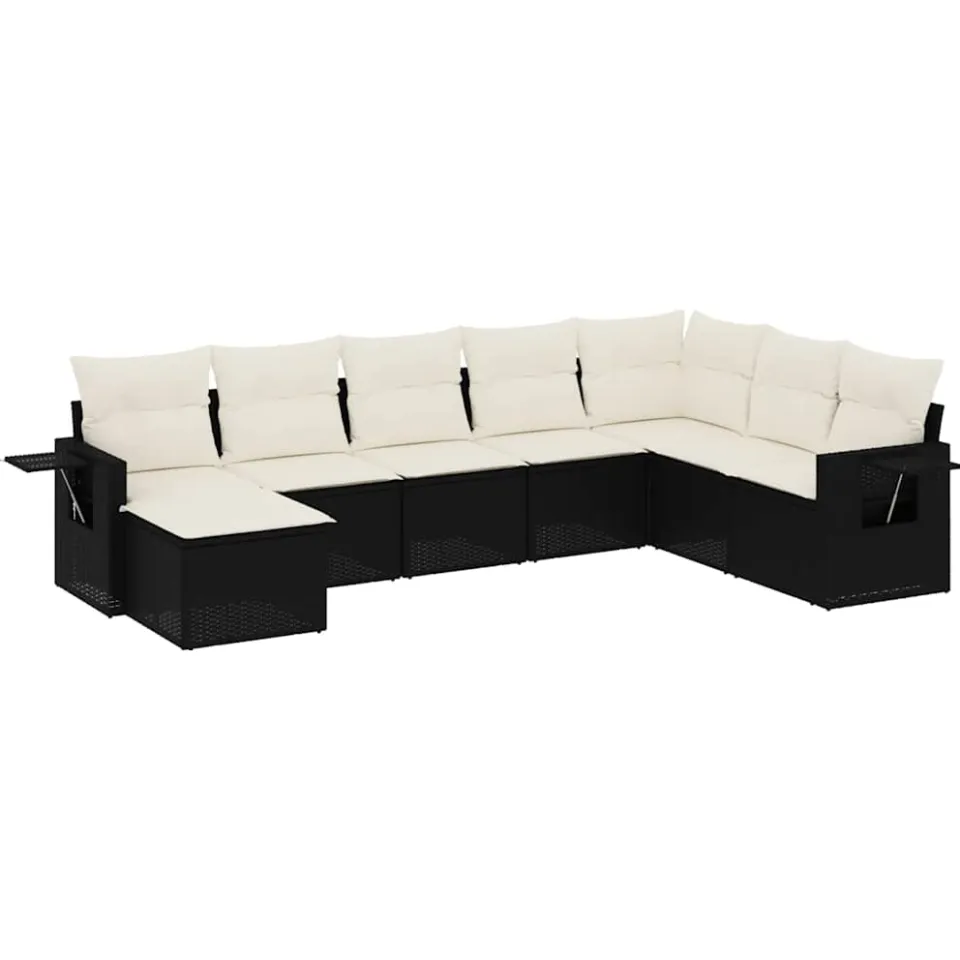 vidaXL 8-delige Loungeset met kussens poly rattan zwart, foto 3