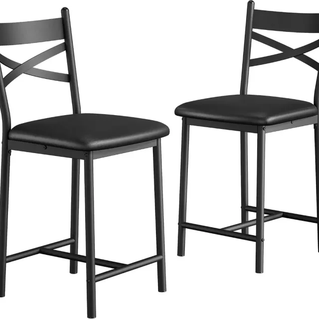 HOERFURIY Barkrukken Set van 2 - 57 cm Barstoelen PU Kussen Goud Frame 136kg Zwart
