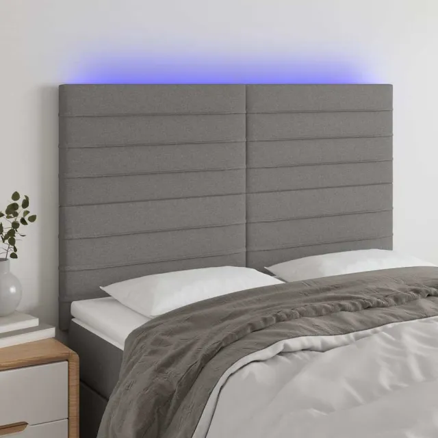 vidaXL Hoofdbord LED 144x5x118/128 cm stof donkergrijs grijs