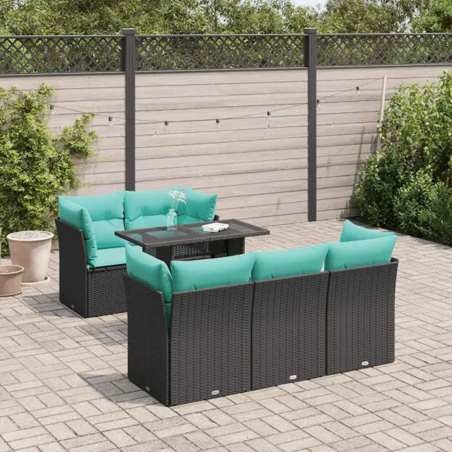 vidaXL 6-delige Loungeset met kussens poly rattan acacia zwart, foto 2