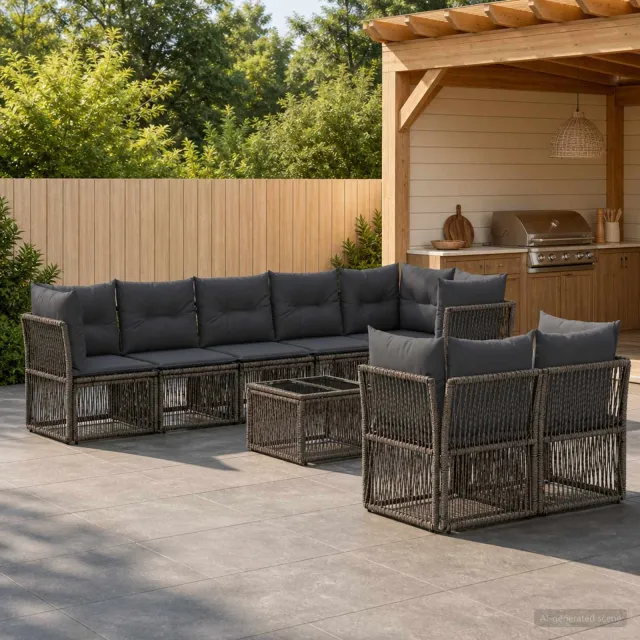 vidaXL Tuinbankenset 9 st Grijs poly rattan, foto 2
