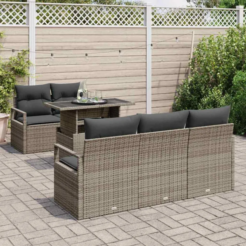 vidaXL Tuin Sofa Set 6 st Grijs Poly riet, foto 3