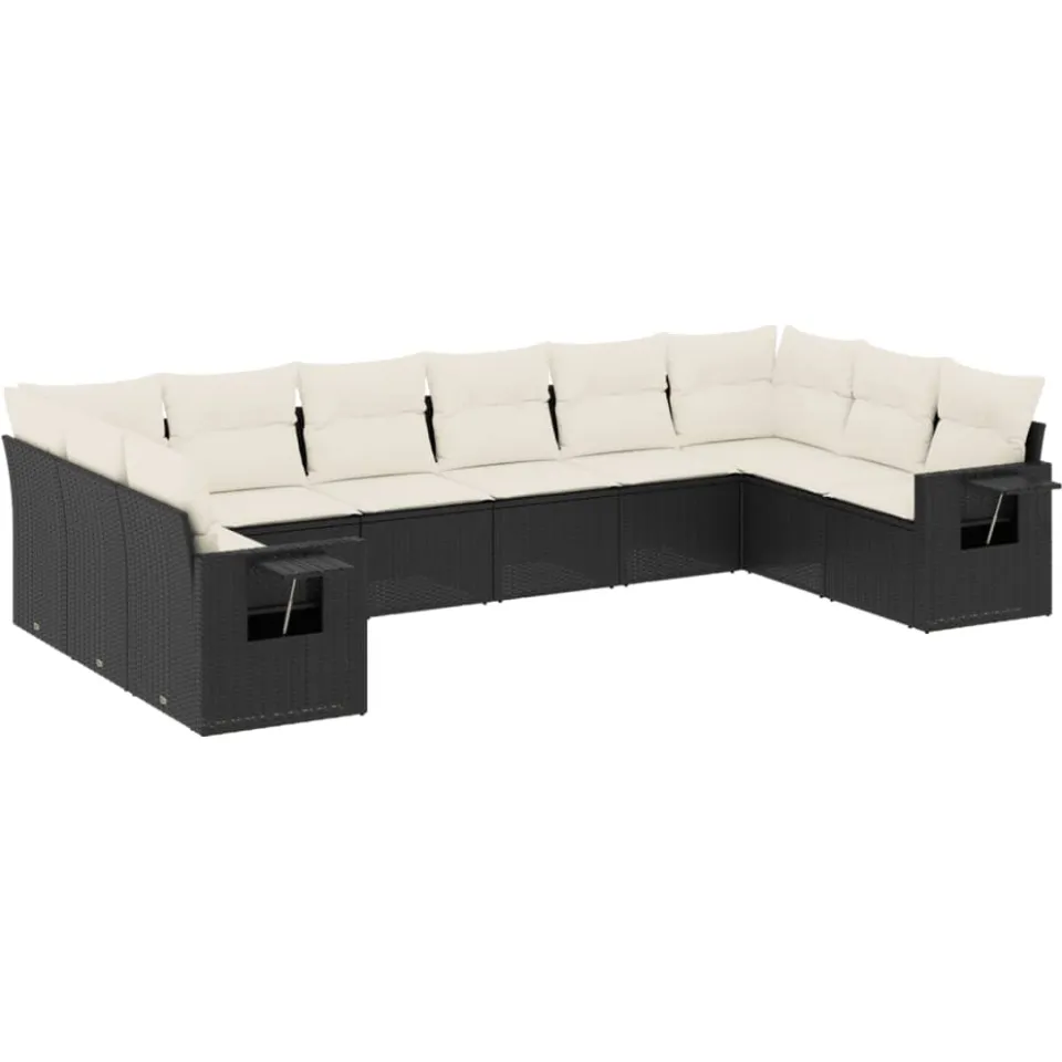 vidaXL 10-delige Loungeset met kussens poly rattan zwart, foto 3