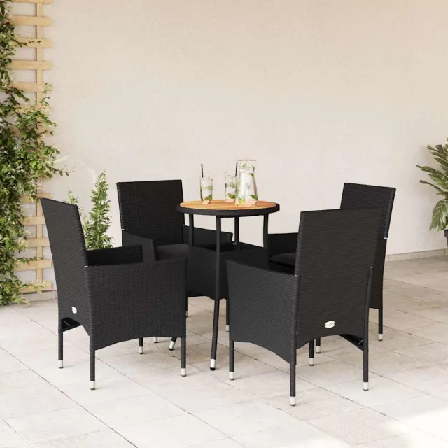 vidaXL 5-delige Loungeset met kussens poly rattan en acaciahout zwart, foto 2