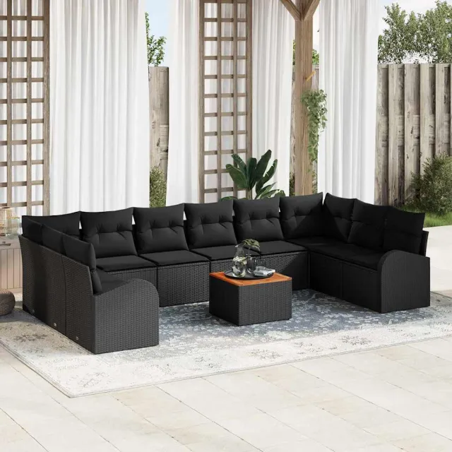 vidaXL Tuinbankenset 11 st Zwart poly rattan