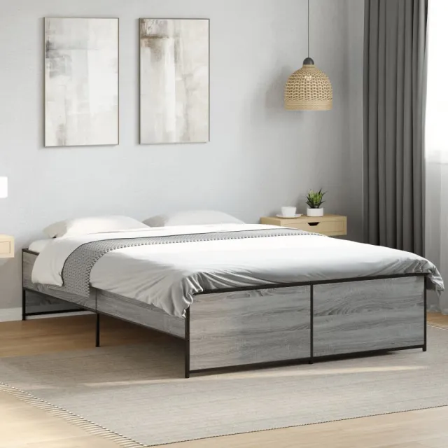 vidaXL Bedframe bewerkt hout metaal grijs sonoma eiken 120x190 cm
