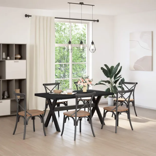 vidaXL Eettafel NOAIN 160 cm Massief grenenhout Zwart Rechthoekig