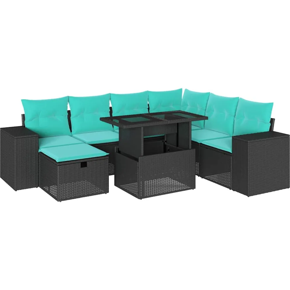 vidaXL 8-delige tuinbankset met kussens, zwart polyrotan, foto 3