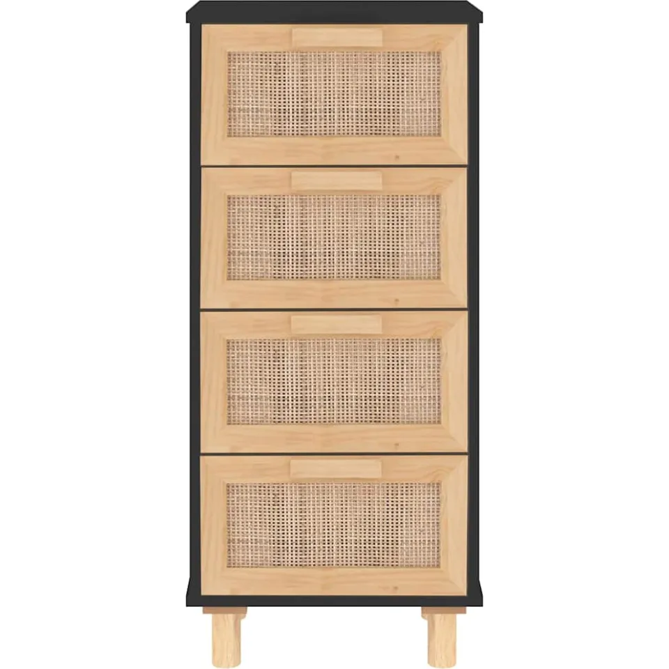 vidaXL Dressoir 40x30x90 cm massief grenen hout en rattan zwart, foto 4
