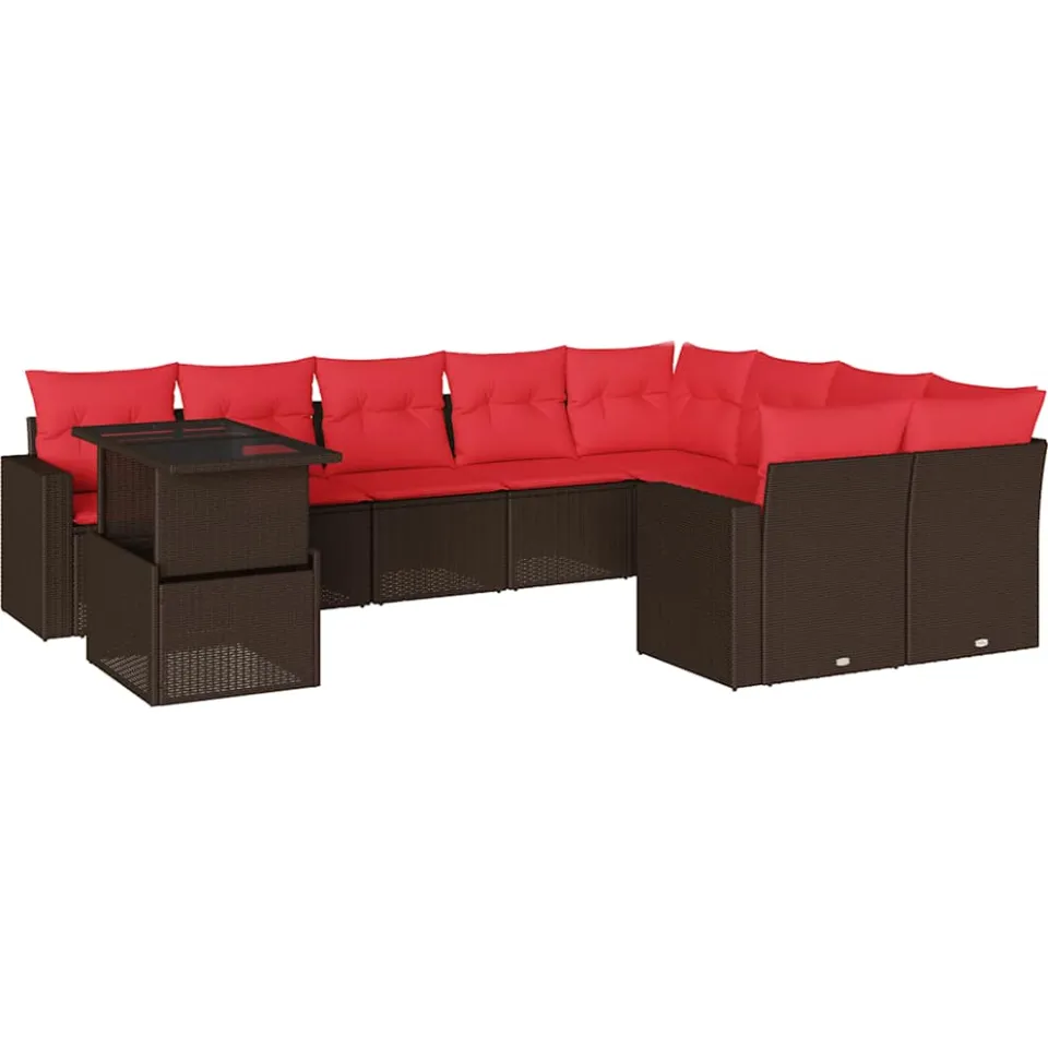 vidaXL 10-delige tuinbankset met kussens, bruin polyrotan, foto 3