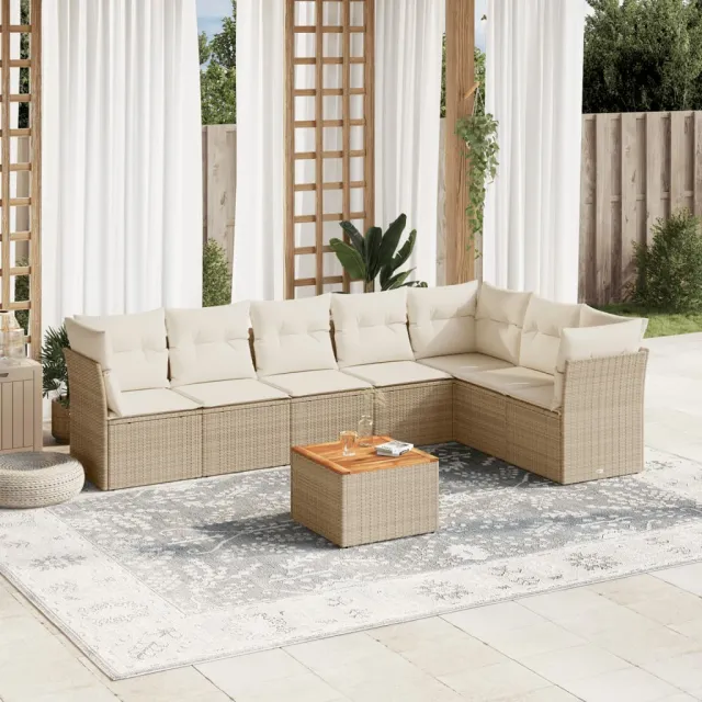 vidaXL 8-delige Loungeset met kussens poly rattan beige, foto 2