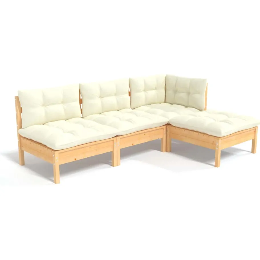 vidaXL 4-delige Loungeset met crèmekleurige kussens grenenhout, foto 3