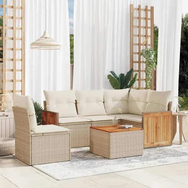vidaXL 6-delige Loungeset met kussens poly rattan beige, foto 2