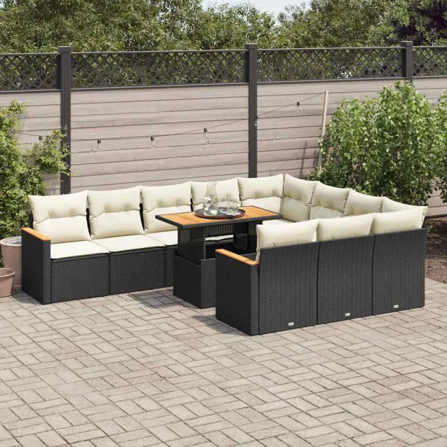 vidaXL 11-delige Loungeset met kussens poly rattan acacia zwart, foto 2