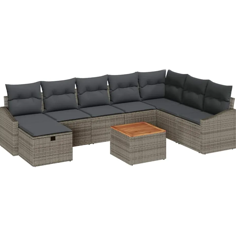 vidaXL Tuinbankenset 9 st Grijs Poly riet