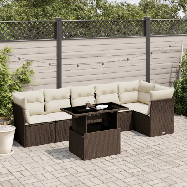 vidaXL 7-delige Loungeset met kussens poly rattan bruin, foto 2