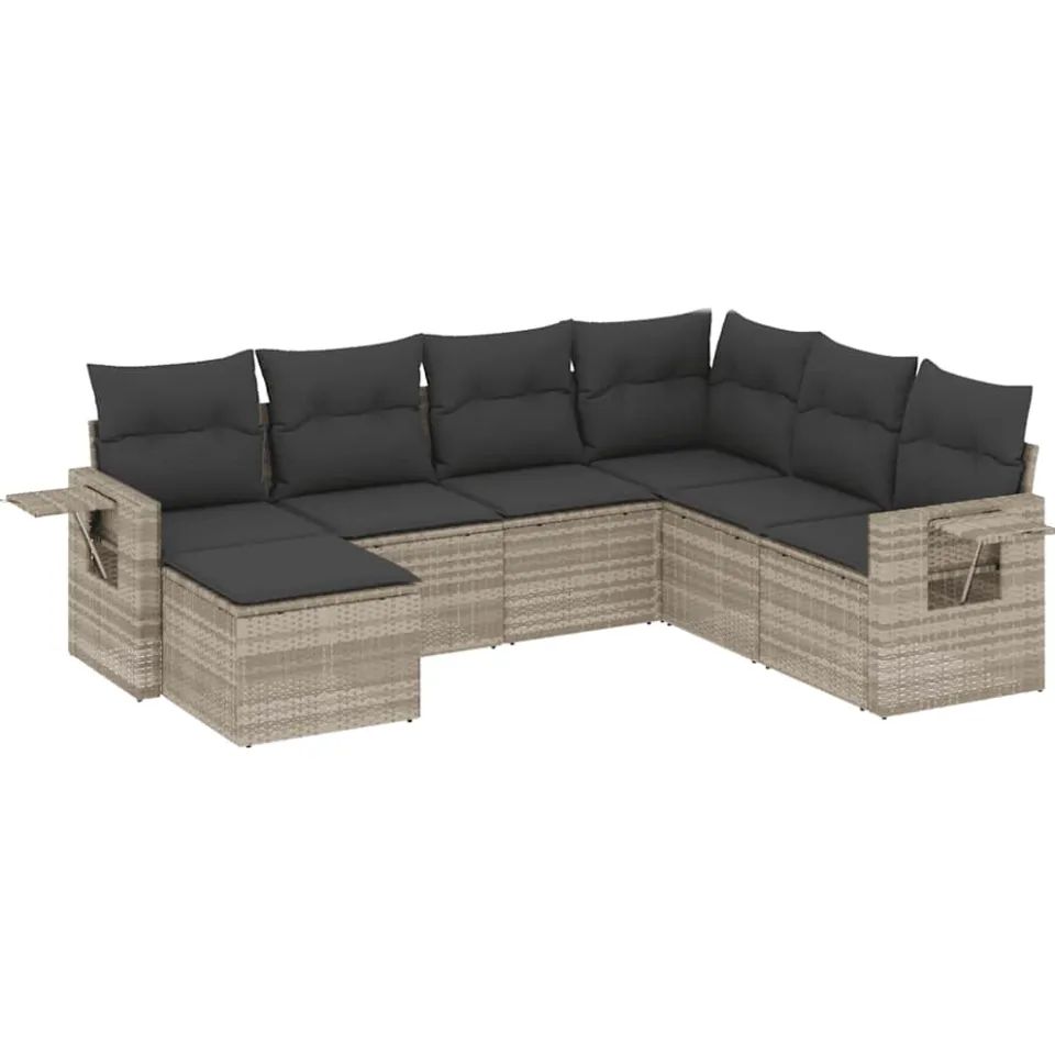 vidaXL 7-delige Loungeset met kussens poly rattan lichtgrijs grijs, foto 3