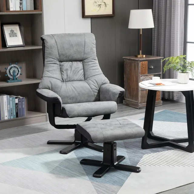 MODENUIT Relaxfauteuil 78 x 82,5 x 109 cm - Draaibaar met Hocker - Woonkamer - Microvezelstof - Grijs