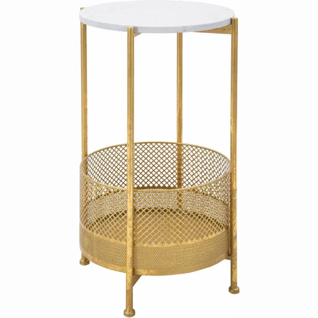 Mauro Ferretti Salontafel met mand, gouden frame, Ø 35 cm
