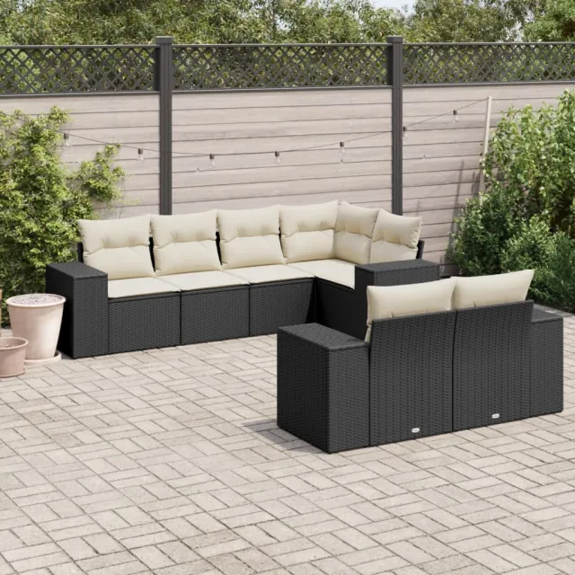 vidaXL 7-delige Loungeset met kussens poly rattan zwart, foto 2