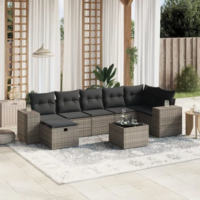 vidaXL 8-delige Loungeset met kussens poly rattan grijs, foto 2
