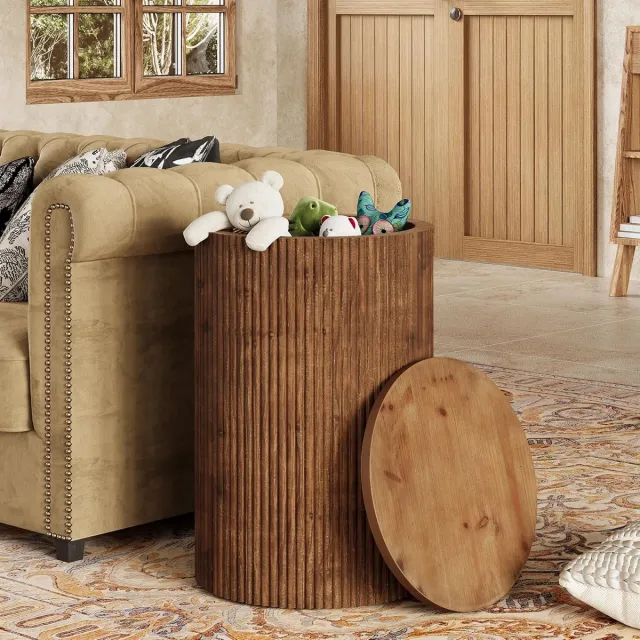 Tribesigns Bijzettafel - Massief Hout Bedtafel met Opbergruimte - Zijtafel met 4 Wielen - 40 x 40 x 60 cm - Nachtkastje Kleine Salontafel voor Woonkamer Slaapkamer - Okkernoot