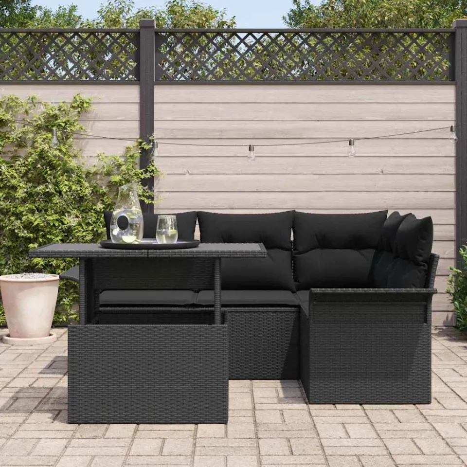 vidaXL Tuin Sofa Set 5 st Zwart Poly riet, foto 2