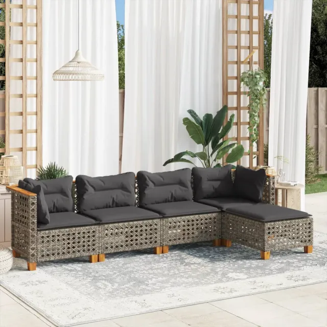 vidaXL 5-delige Loungeset met kussens poly rattan grijs, foto 2