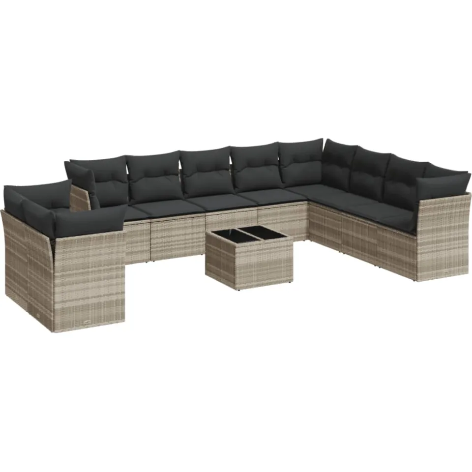 vidaXL 11-delige Loungeset met kussens poly rattan lichtgrijs