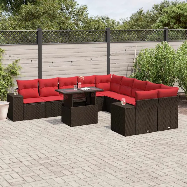vidaXL 11-delige tuinbankset met kussens, bruin polyrotan, foto 2