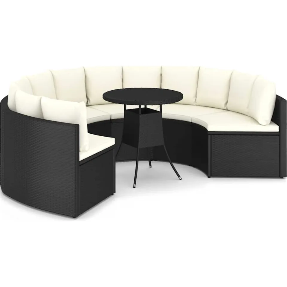 vidaXL 7-delige Loungeset met kussens poly rattan zwart, foto 3