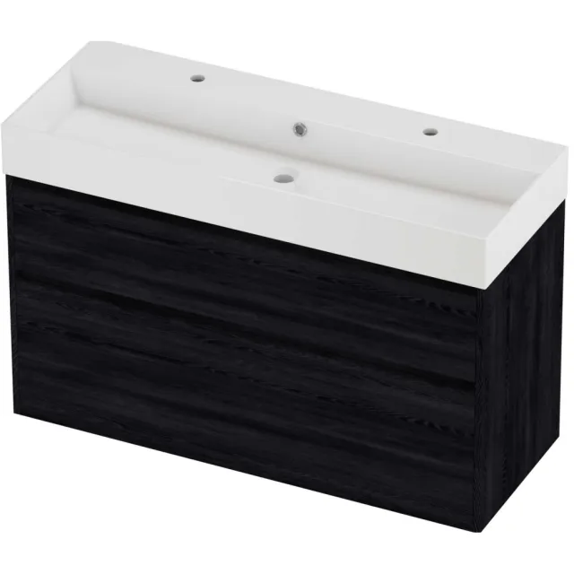 Proline Zara Badmeubelset Porselein Loft 2 Kraangaten Greeploos 120x46x78 cm Glans Wit Black Oak