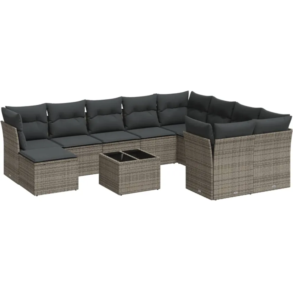 vidaXL 11-delige Loungeset met kussens poly rattan grijs, foto 3