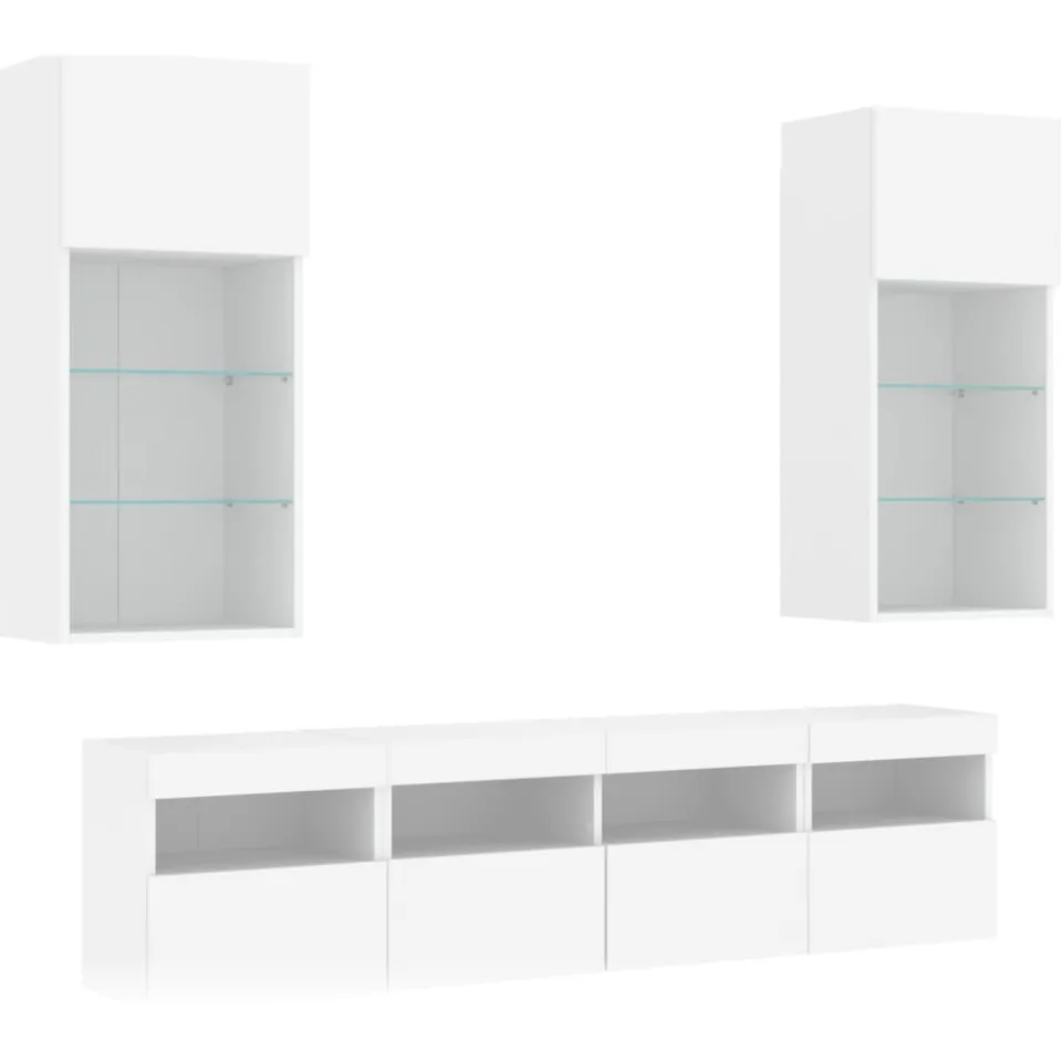 vidaXL 5-delige Tv-wandmeubelset met LED-verlichting bewerkt hout wit, foto 4