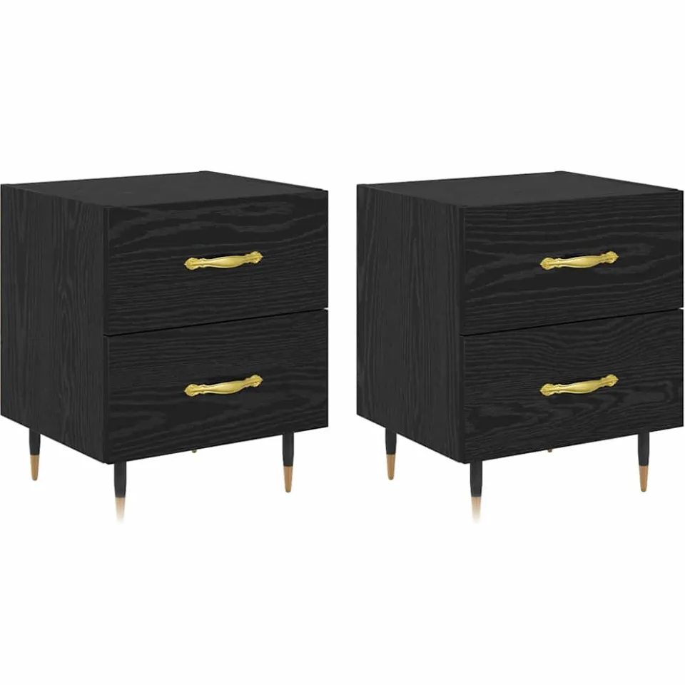 vidaXL Nachtkastje 2 st Zwart Eiken 40 x 35 x 47,5 cm Bewerkt hout, foto 3