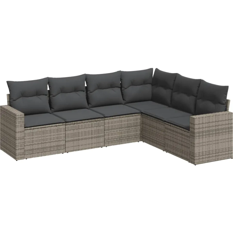 vidaXL 6-delige Loungeset met kussens poly rattan grijs