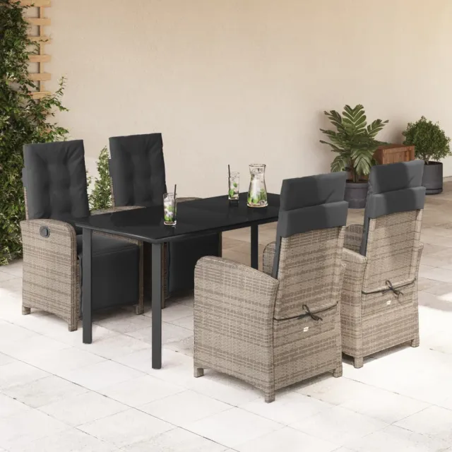 vidaXL 5-delige Tuinset met kussens poly rattan grijs