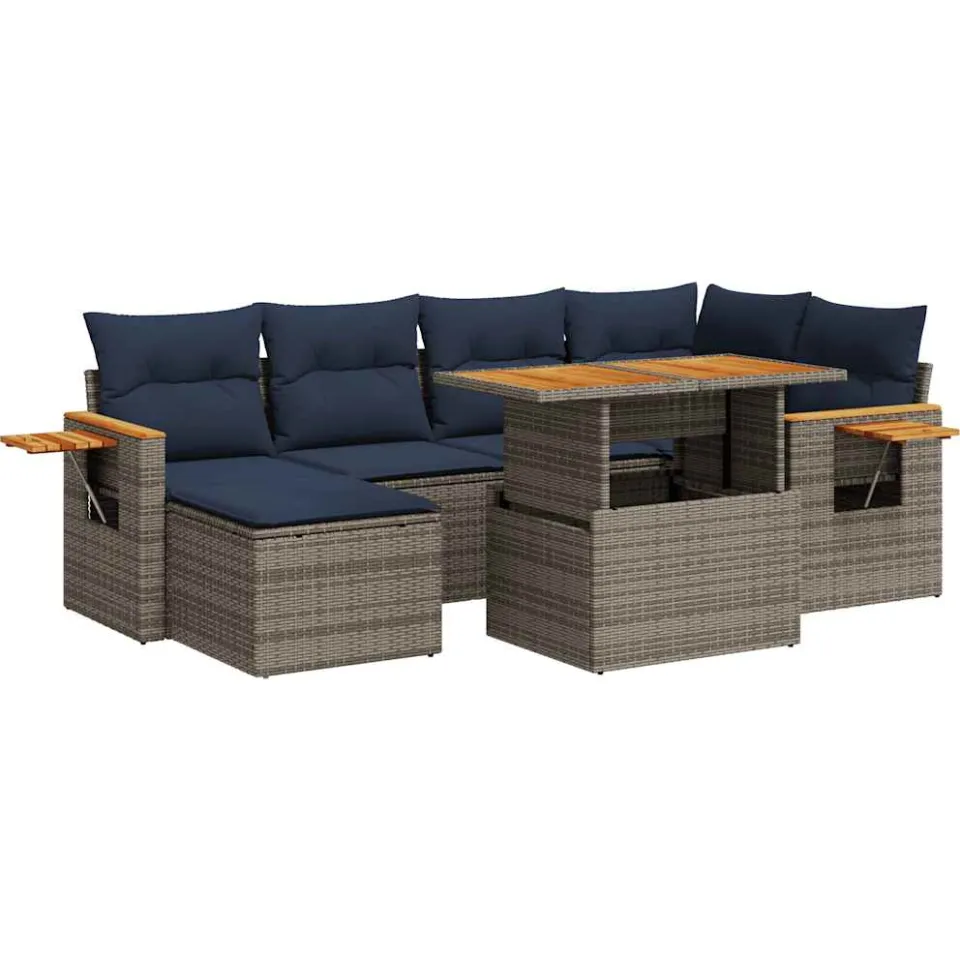 vidaXL 7-delige Loungeset met kussens poly rattan acacia zwart, foto 3