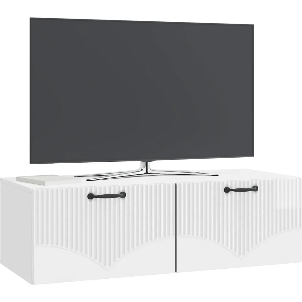 vidaXL Wandbeugel TV-kast Hoogglans Wit 98 x 41 x 30 cm Bewerkt hout