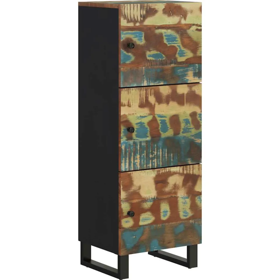 vidaXL Hoge kast met 3 deuren 40x33x110 cm gerecycled hout en ijzer meerkleurig, foto 3