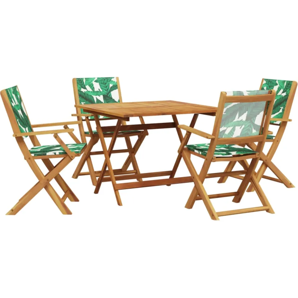 vidaXL 5-delige Tuinset bladpatroon stof en massief hout groen, foto 3