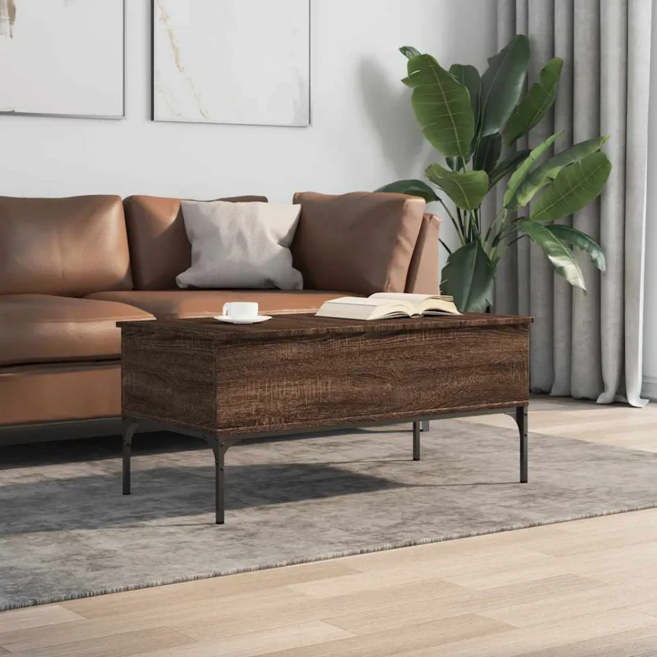 vidaXL Salontafel 100x50x45 cm bewerkt hout en metaal bruin eikenkleur, foto 3