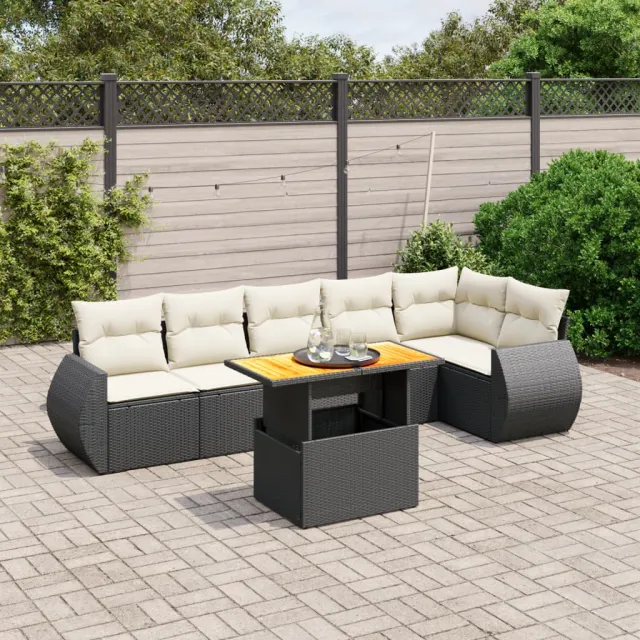 vidaXL 7-delige Loungeset met kussens poly rattan zwart, foto 2