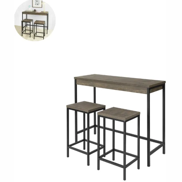 GranMaison Bartafel keuken - Bartafel Set - Barkruk - Barstoel - Keukenstoel - Voetsteun - Zwart Zwart + bruin