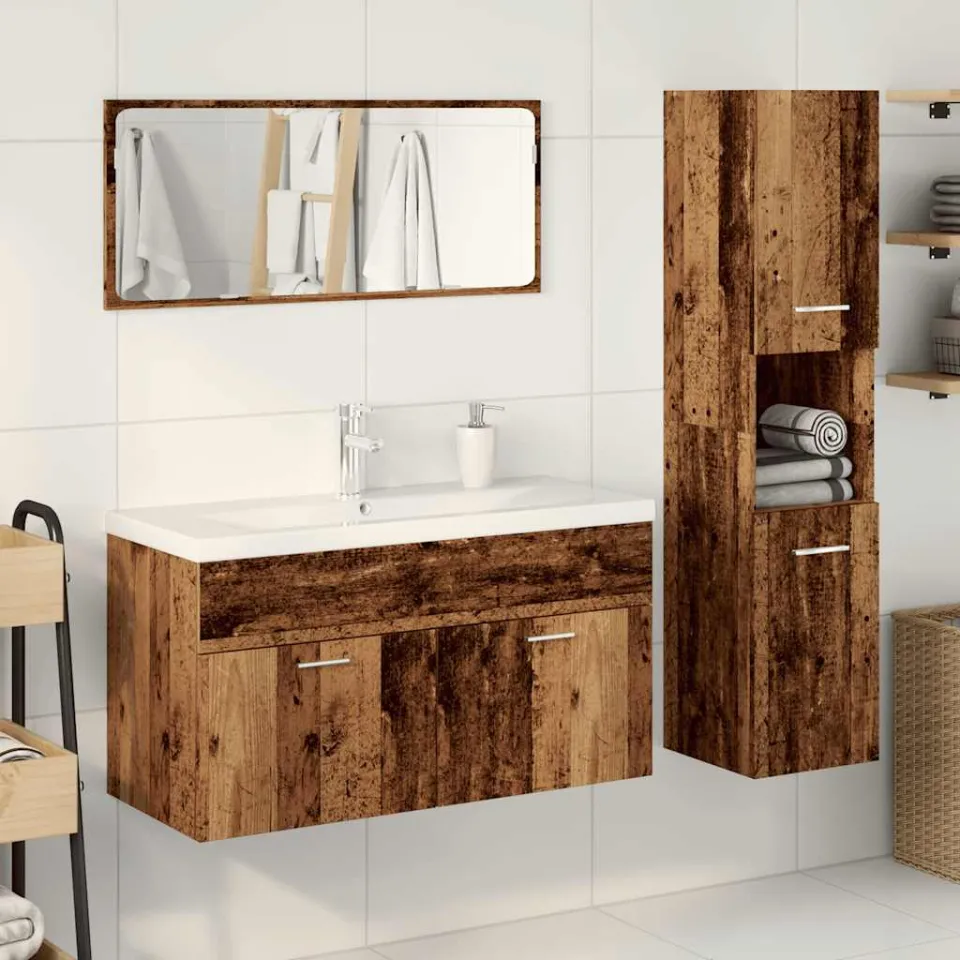 vidaXL 4-delige Badkamermeubelset bewerkt hout oud houtkleurig bruin, foto 2