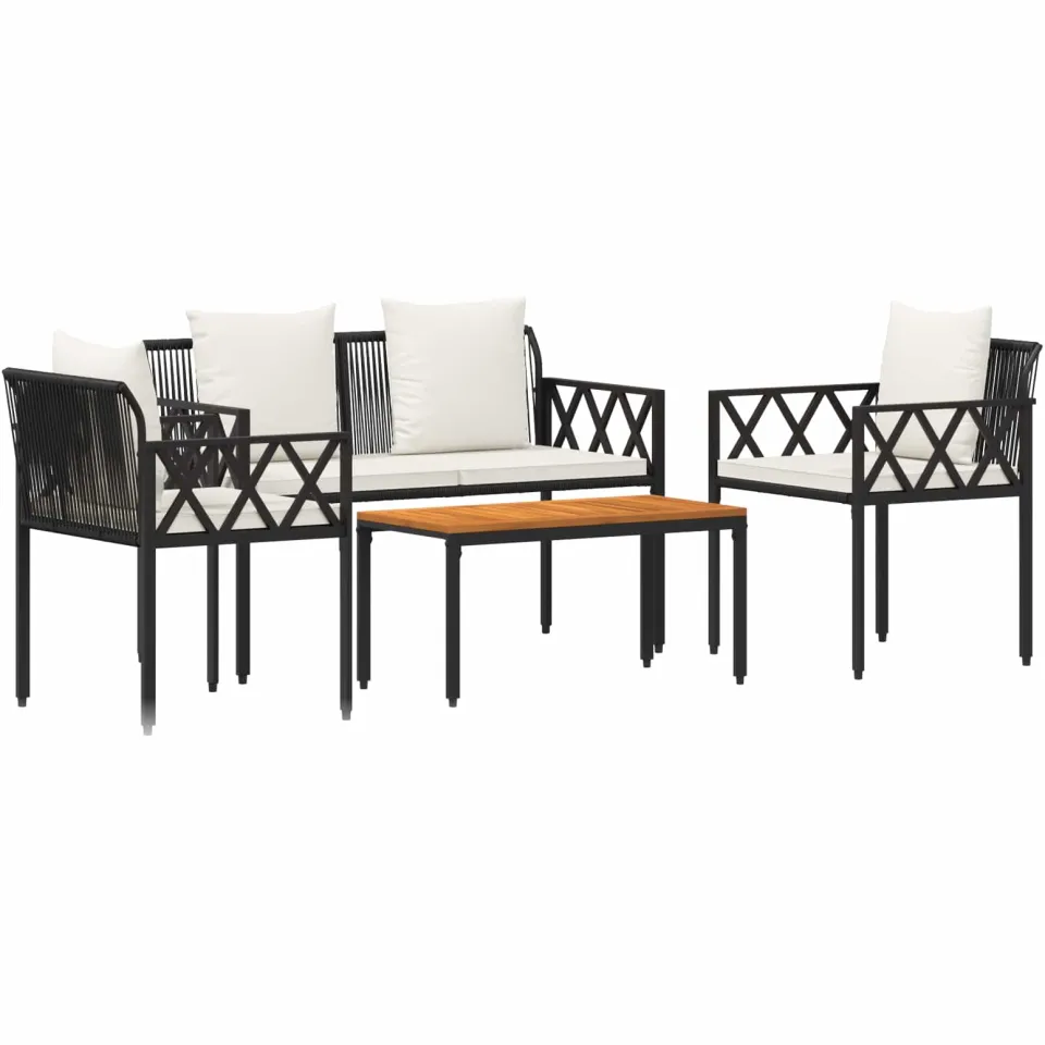 vidaXL tuinmeubelset 4 st Zwart en Cream Wit poly rattan